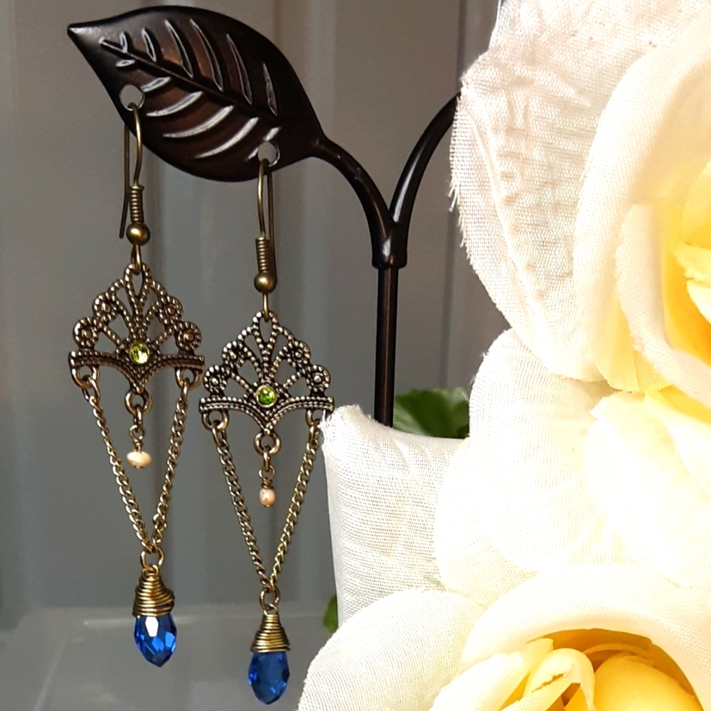 Handmade Vintage Looking Earrings Bronze  2.5" Long